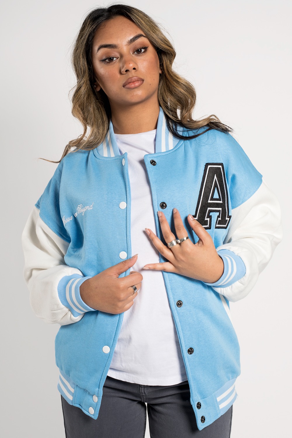 light blue varsity jacket womens