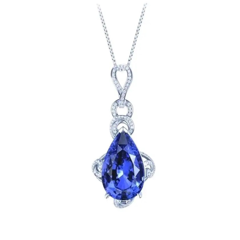 Sterling Silver Sapphire Swarovski Crystal Teardrop Necklace