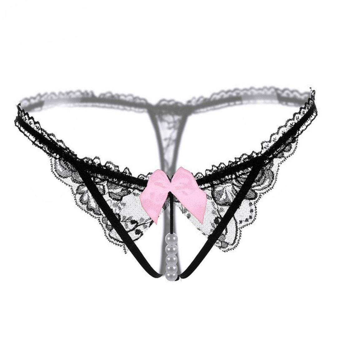 Cute Lace Crotchless Knickers with Beads