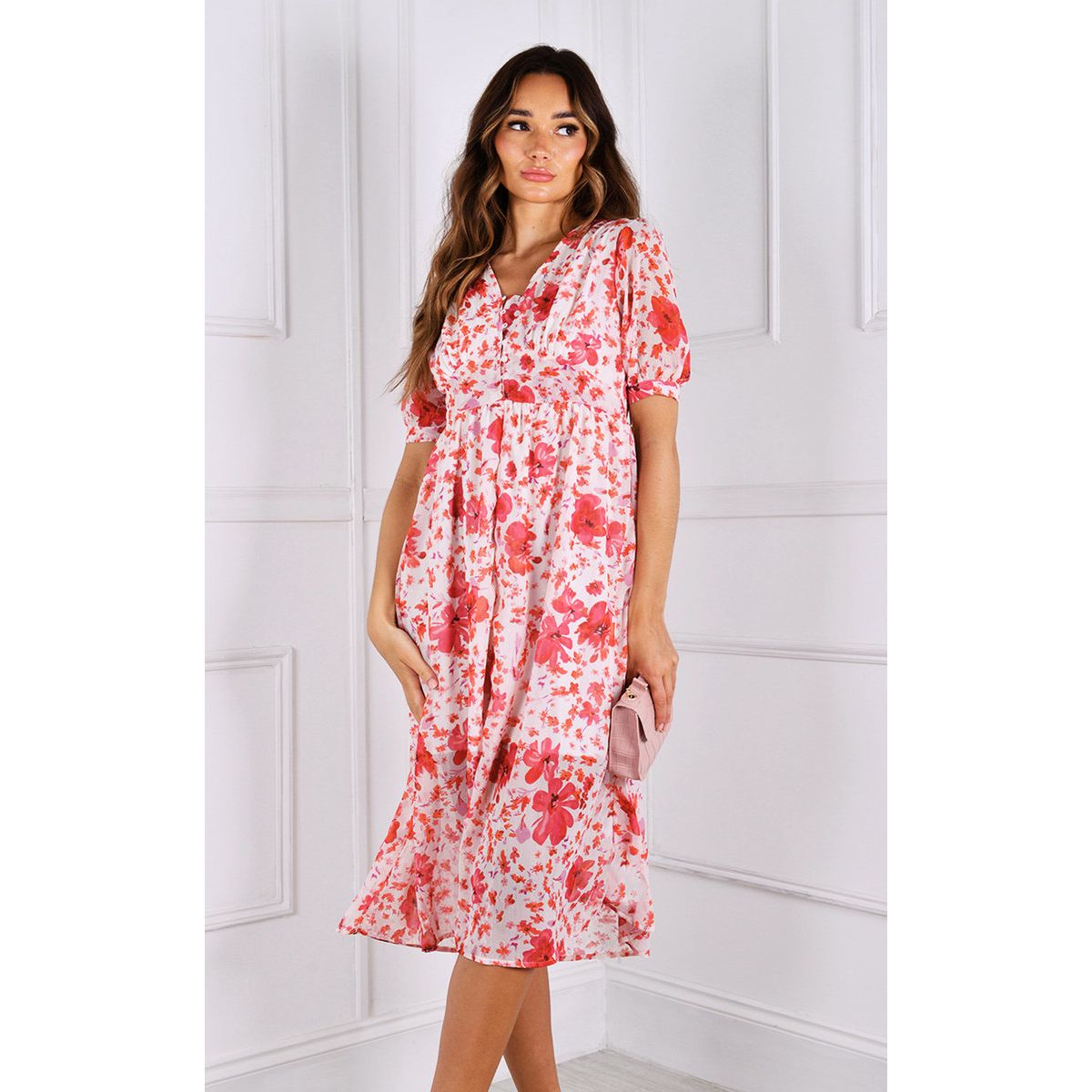 Sleeve Floaty Printed Midi Dress | Go Wholesale