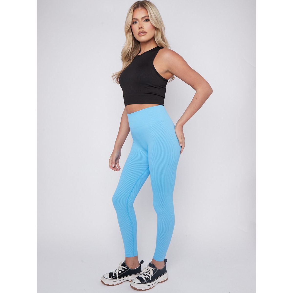 Stretchy High Waisted Ribbed Leggings