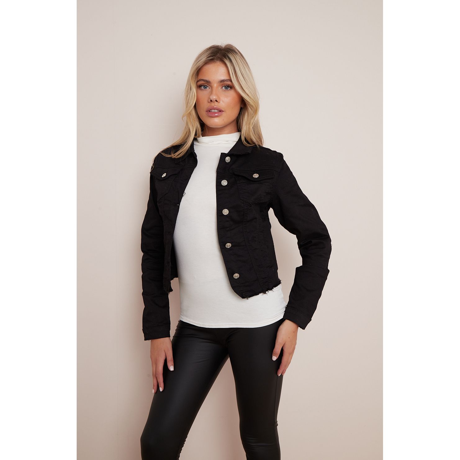 2023 Clothes Casual Denim Jacket Outerwears Winter Crop Tops Button Down Jean  Jacket Solid Color Plus Size Fall Fashion Collared Shirt With Pocket for Women  Black XL - Walmart.com