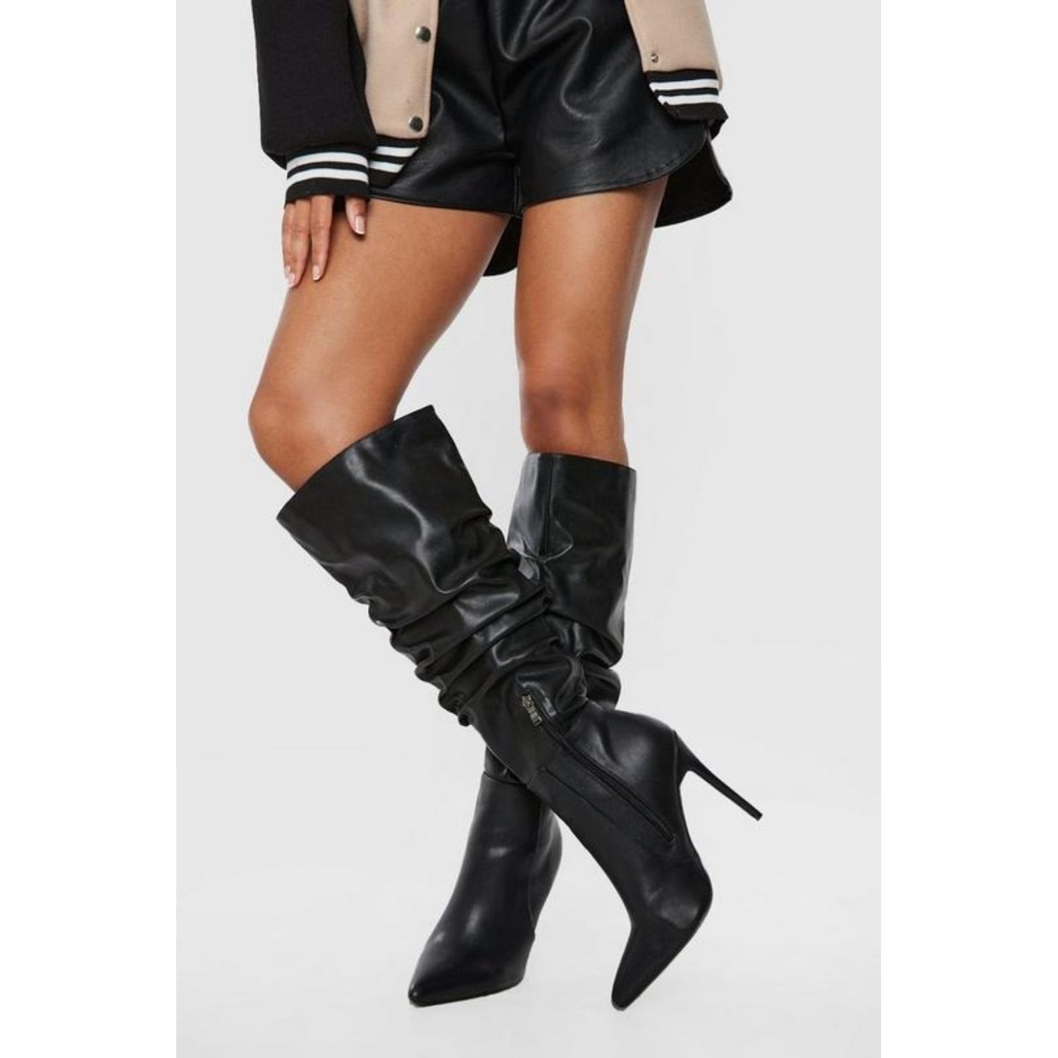 Knee high black boots no heel best sale