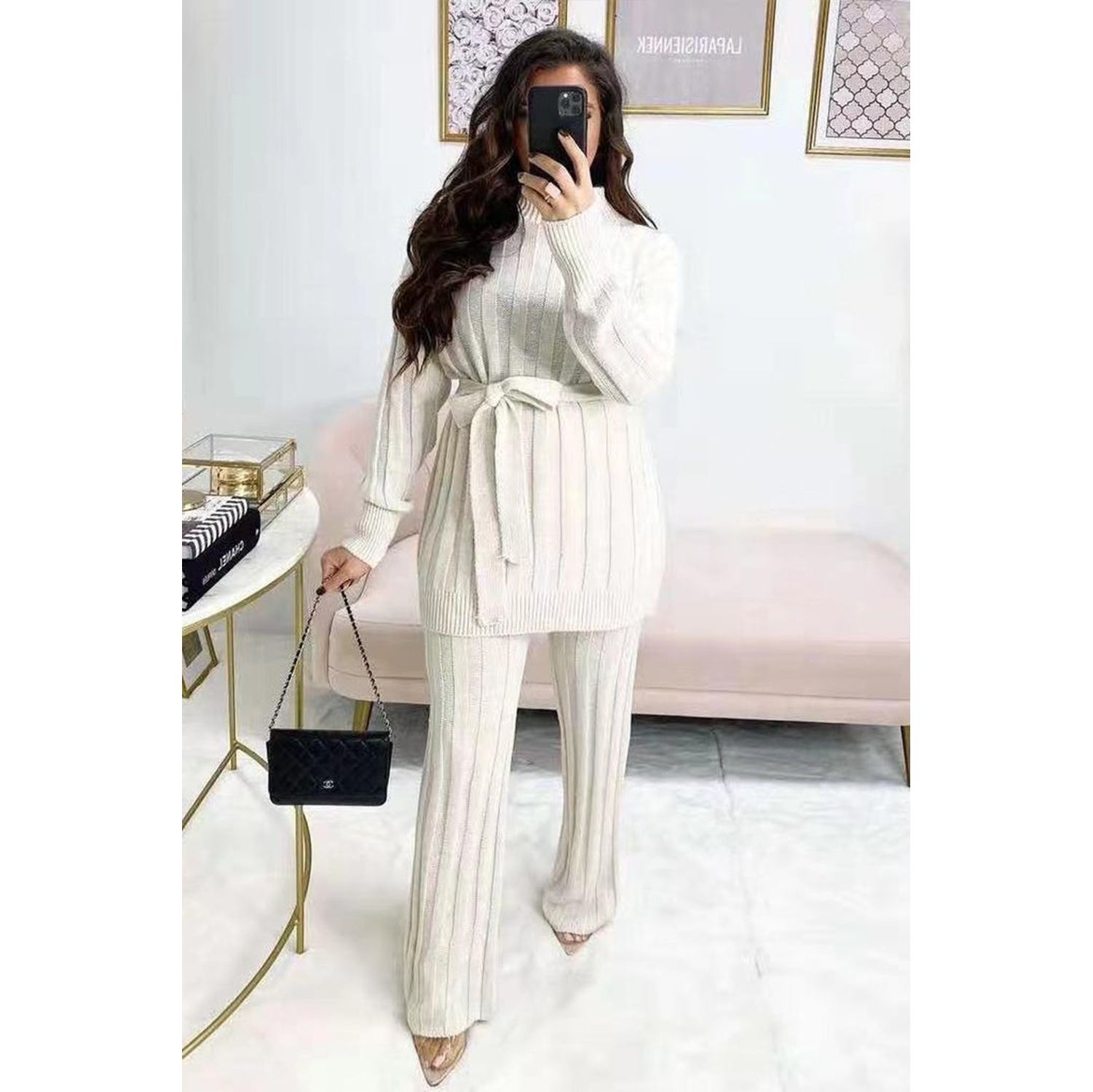 Belted Longline Jumper And Trousers Lounge Set | Go Wholesale