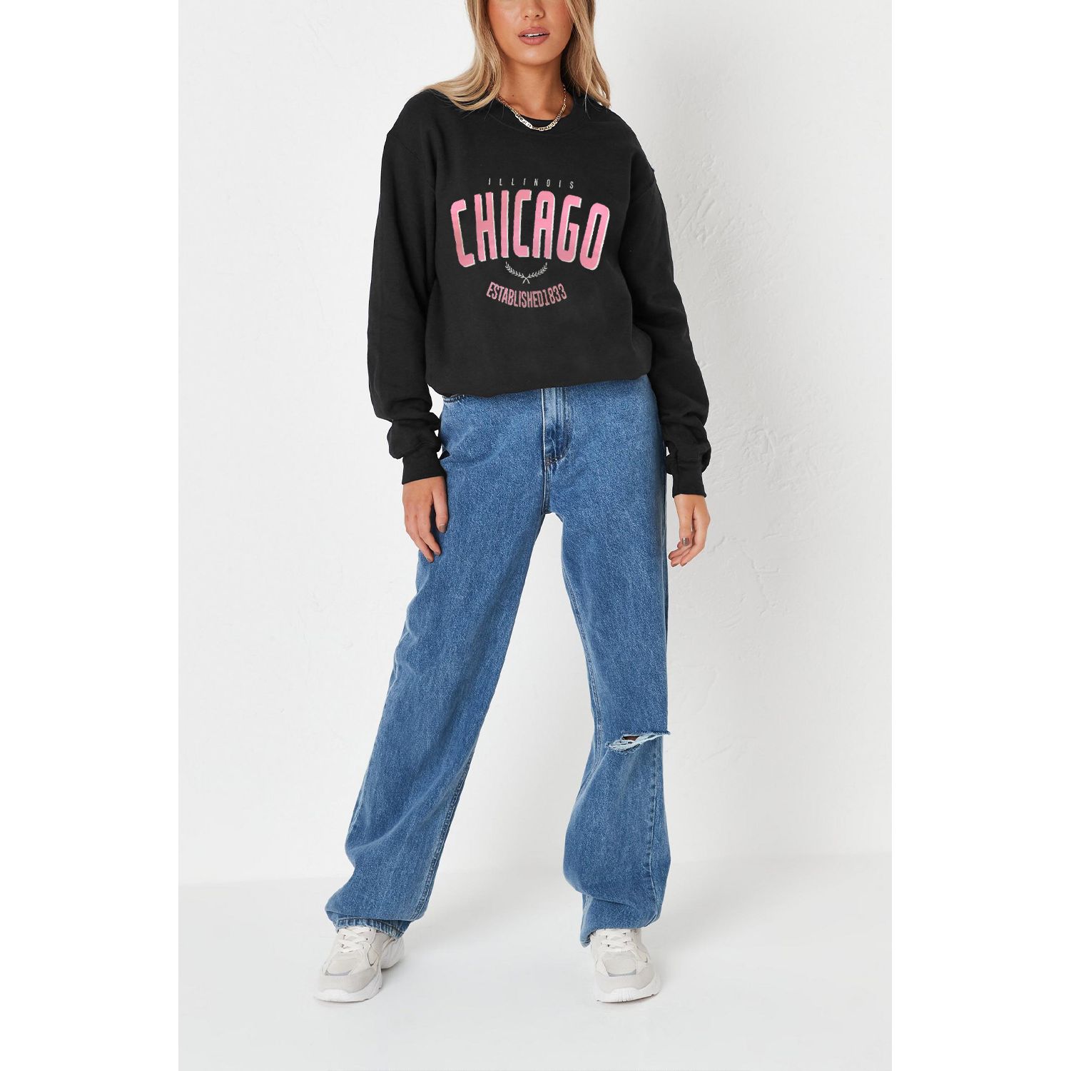 Chicago Grey Slogan Oversized Sweatshirt