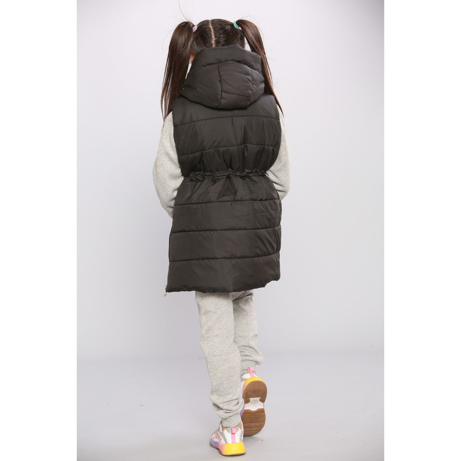 Black Longline Padded Hooded Gilet With Pockets