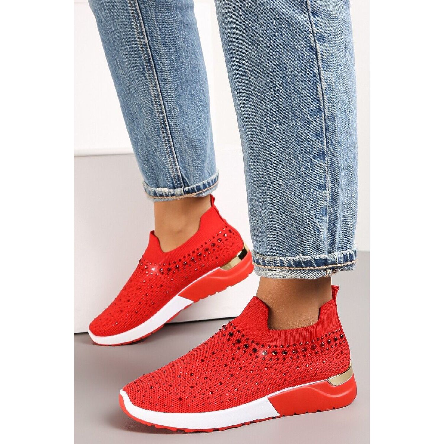 Diamante slip on fashion trainers