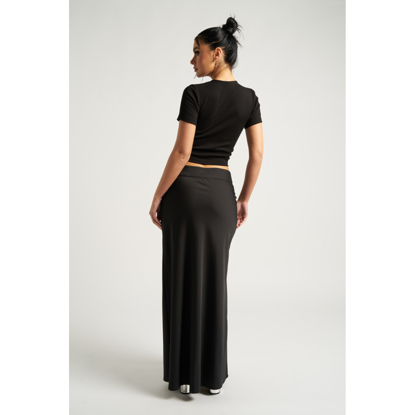 Black Satin Bias Cut Maxi Skirt | Go Wholesale
