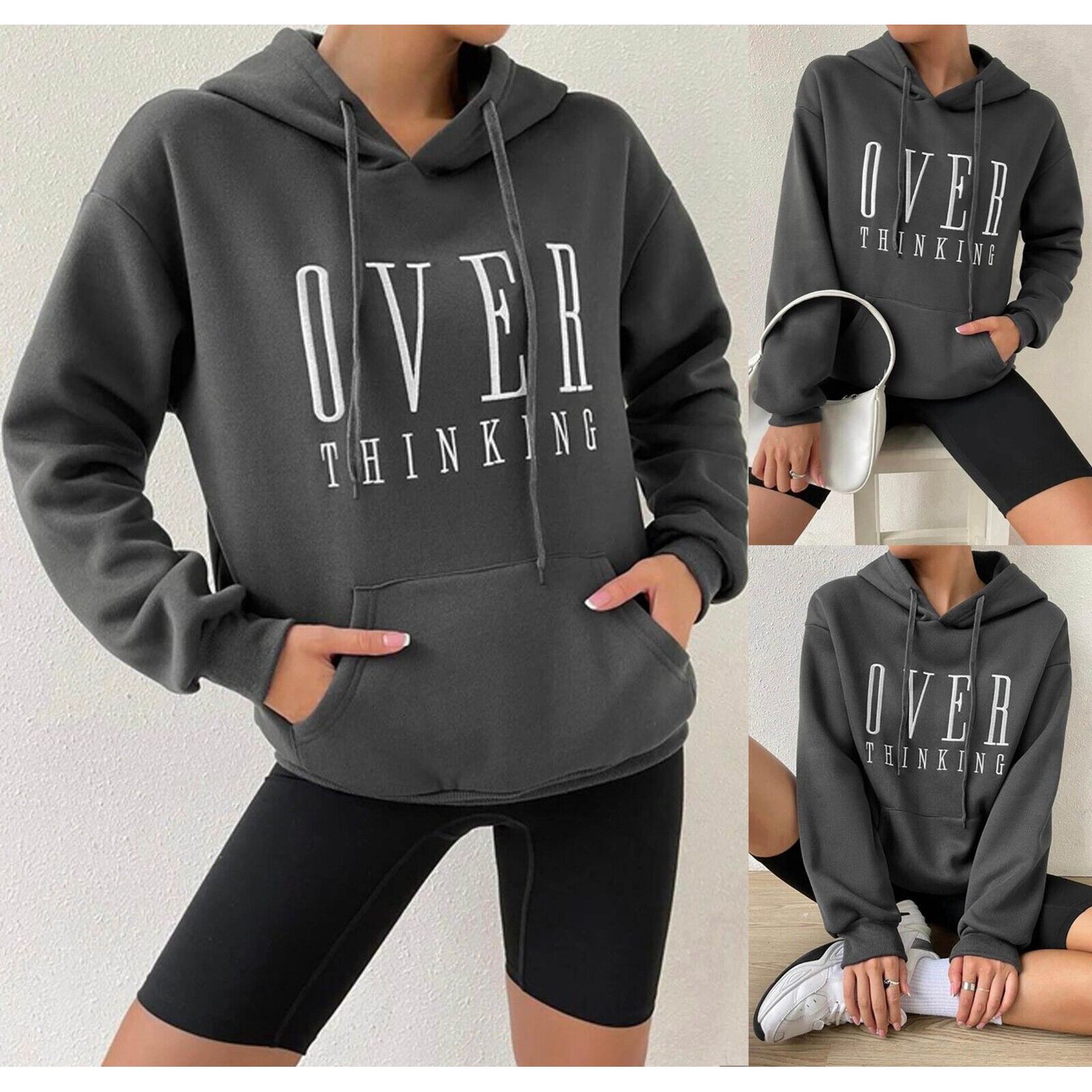 CHARCOAL OVER THINKING PRINT PULLOVER HOODIE | Go Wholesale