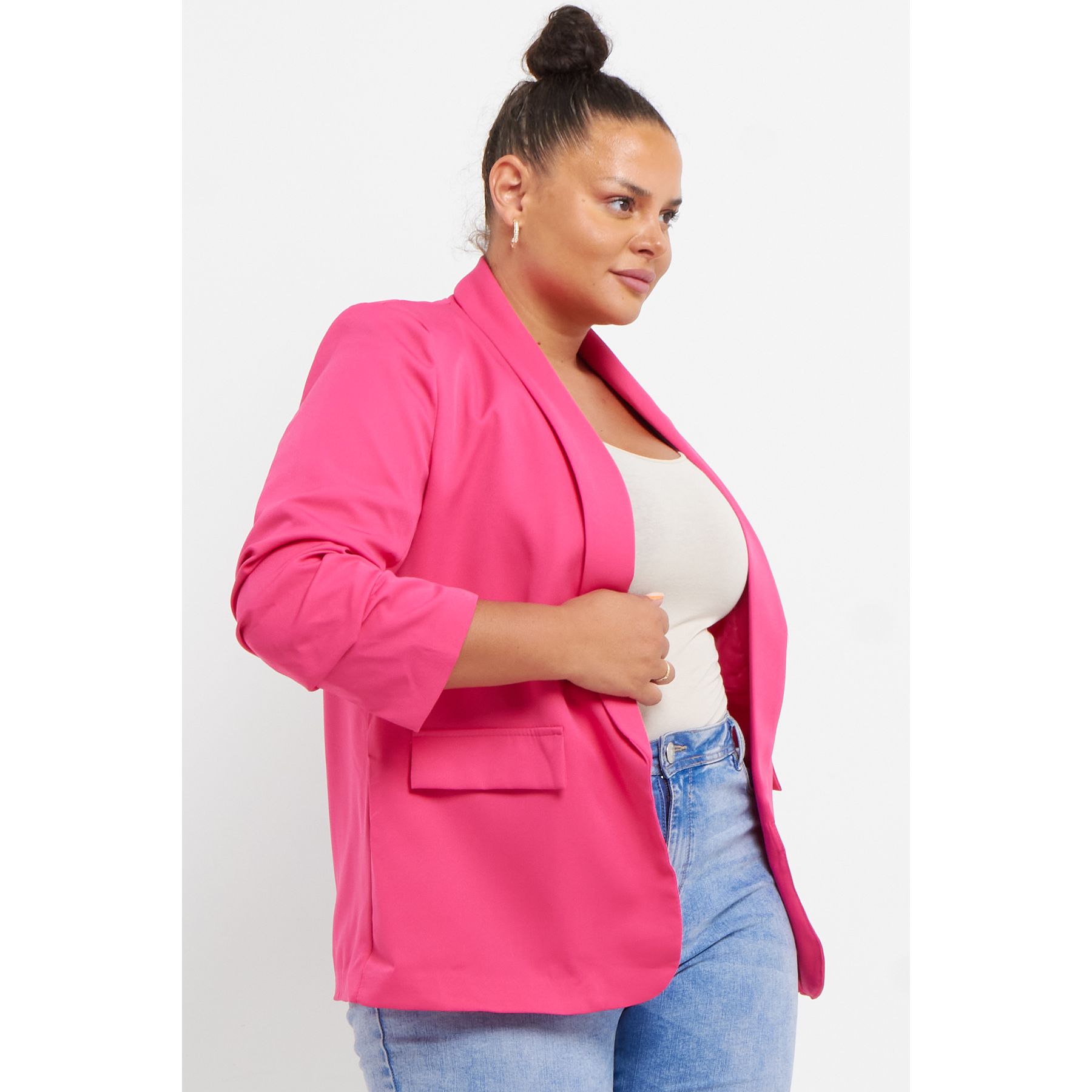 Plus size pink on sale blazer