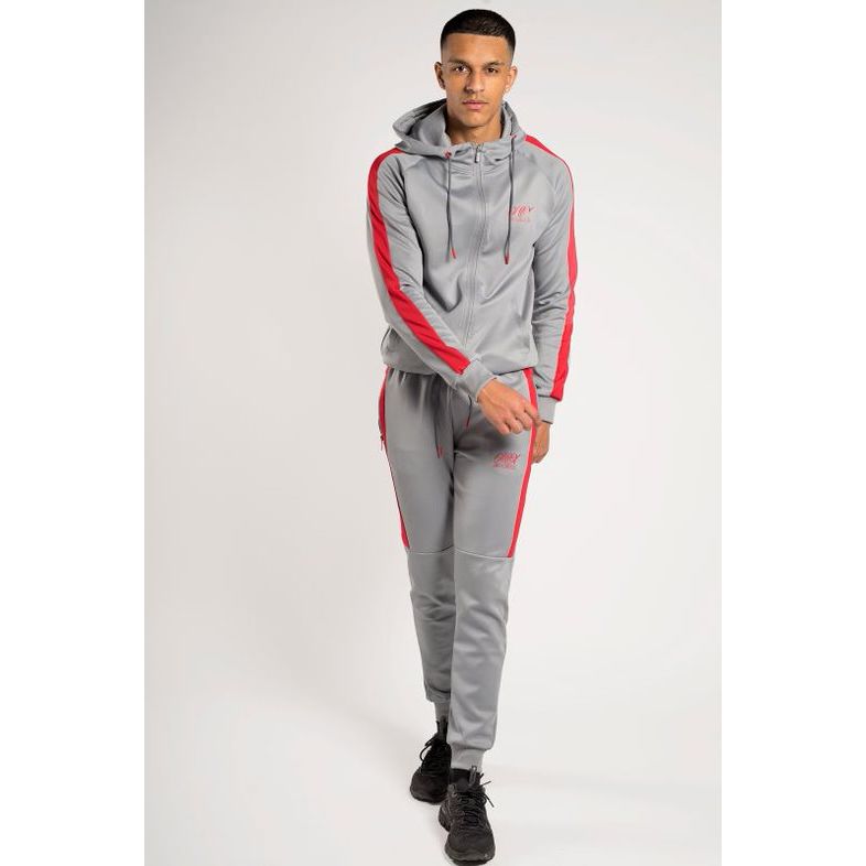 Red and Grey MX Striped Hooded Tracksuit | Go Wholesale